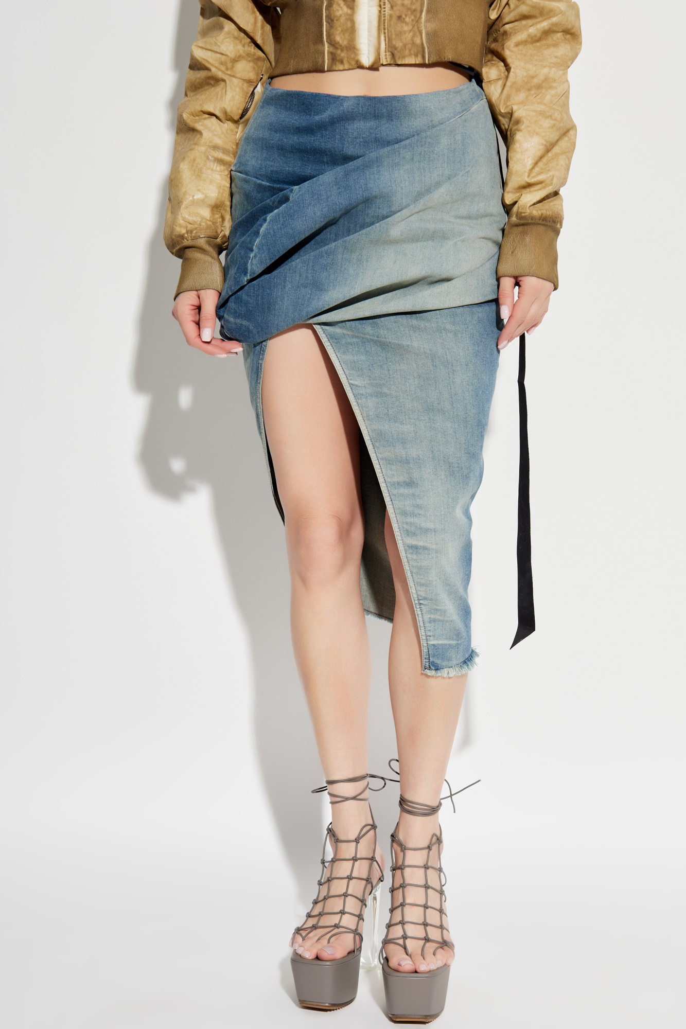 【関税＆送料込み】Rick Owens Draped Miniskirt In Denim Clo Rick Owens Draped Miniskirt In Denim | italist